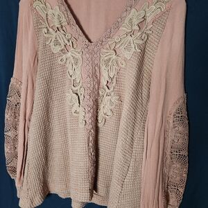 Elegant Lace Detail Pink Top